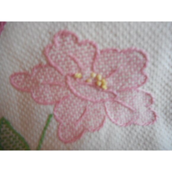 Vintage hand embroidered floral Pink Lace Dresser scarf doily placemat runner #5 - Picture 3 of 7
